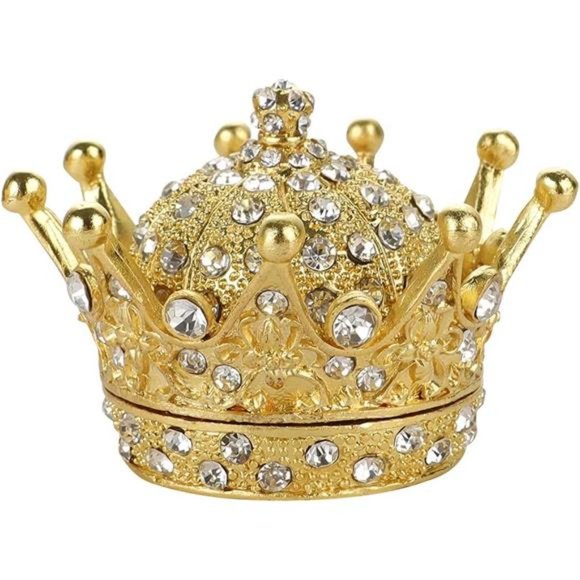 HandPainted Gold Crown Figurine Jewelry TrinketBox Wedding Favor Gift RingHolder - Picture 1 of 6